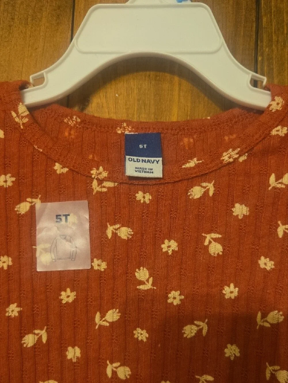 Old Navy Rust-Red Floral Ruffle Long Sleeve Top